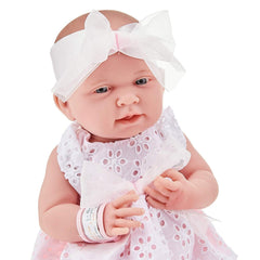 La Newborn All Vinyl Anatomically Correct Real Girl 15in Baby Doll - White Dress - JC Toys Group Inc.