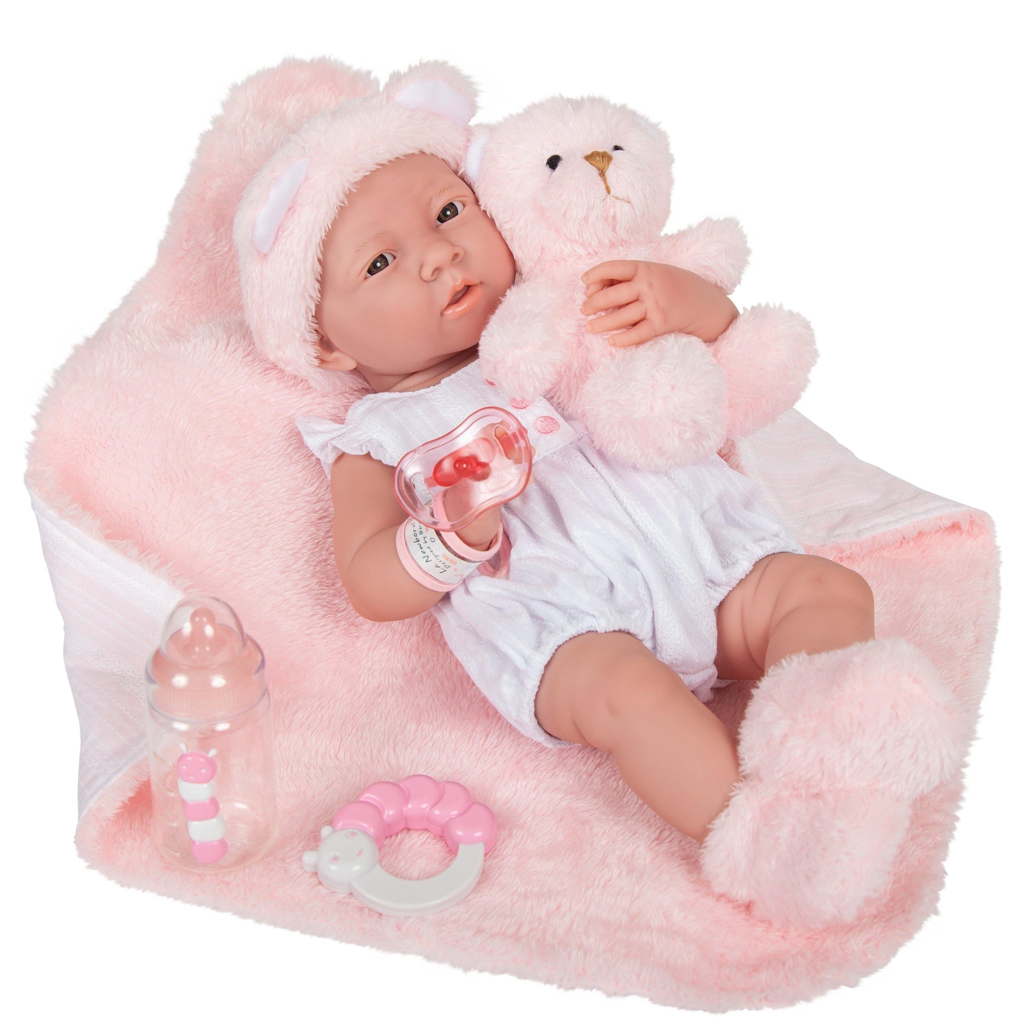 JC Toys,La Newborn All-Vinyl Real Girl 15in Baby Doll-White Outfit & Accessories - JC Toys Group Inc.