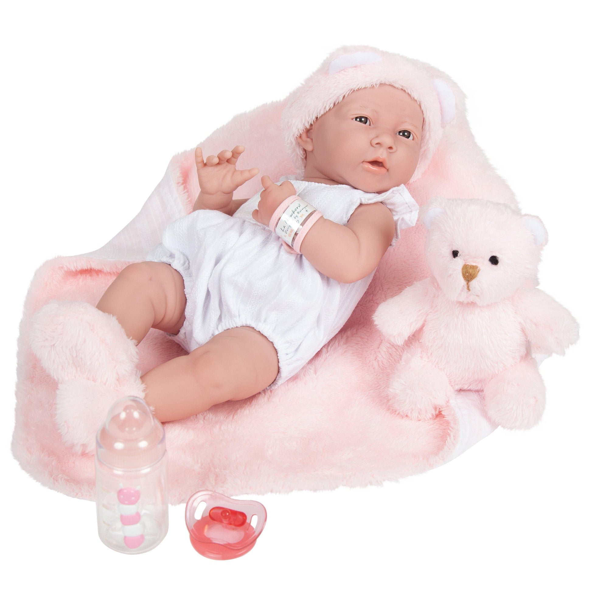JC Toys,La Newborn All-Vinyl Real Girl 15in Baby Doll-White Outfit & Accessories - JC Toys Group Inc.