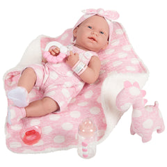 JC Toys, La Newborn AllVinyl Real Girl 15in Baby Doll-Pink with White Polka Dots - JC Toys Group Inc.