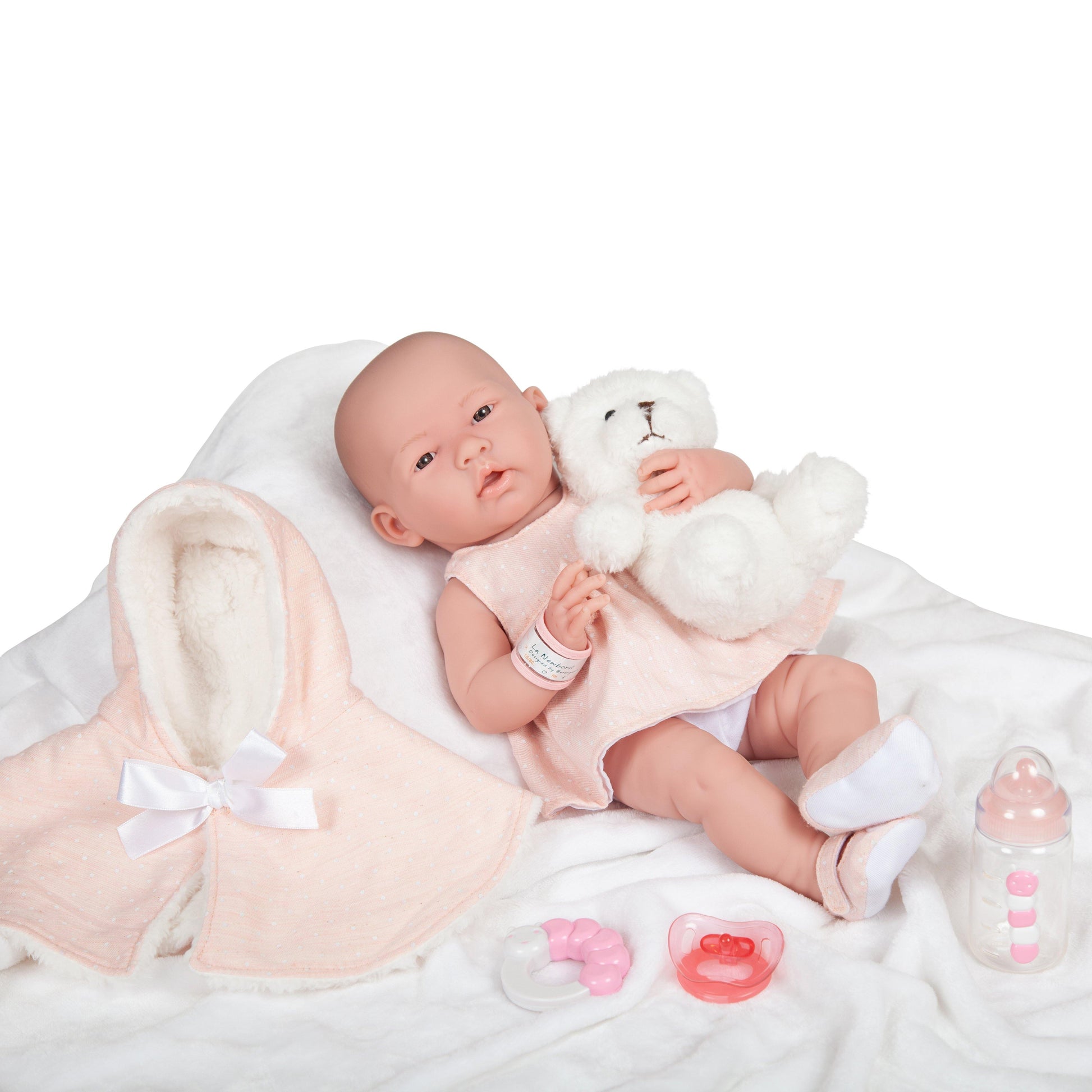 JC Toys, La Newborn All-Vinyl Real Girl 15 inches Baby Doll Pink Coat Deluxe Set - JC Toys Group Inc.