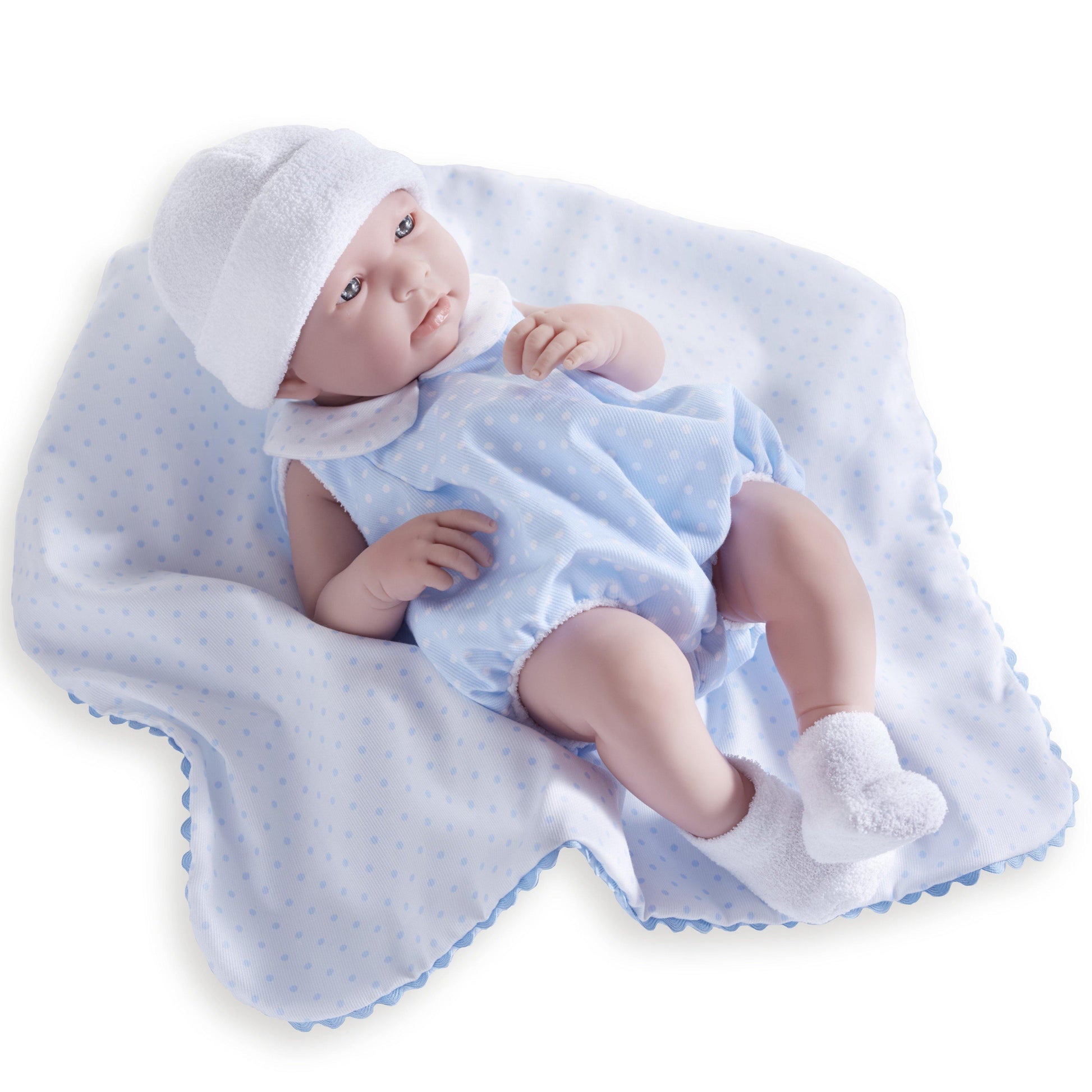 JC Toys, La Newborn All-Vinyl 17in Real Boy Baby Doll-Blue Bubble Suit & Blanket - JC Toys Group Inc.
