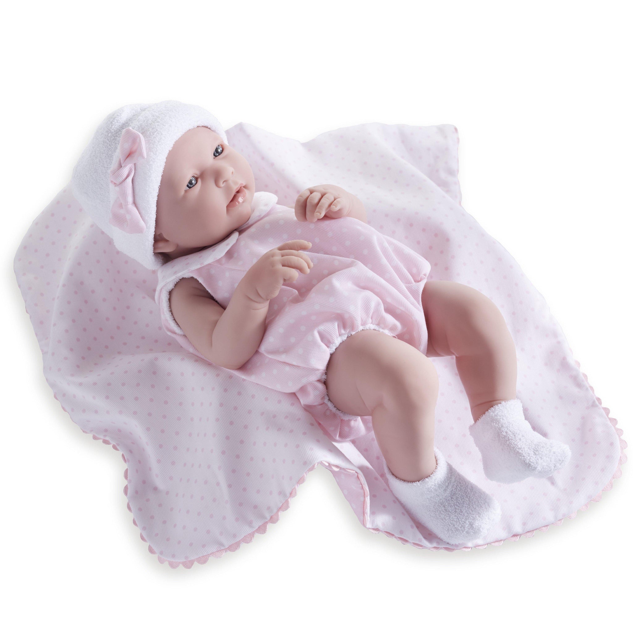 JC Toys,La Newborn All-Vinyl 17in Real Girl Baby Doll-Pink Bubble Suit & Blanket - JC Toys Group Inc.