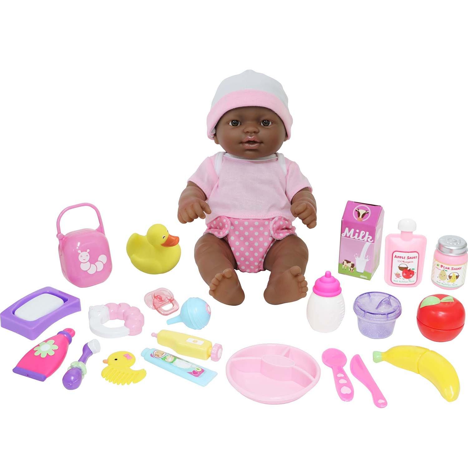 JC Toys, La Newborn Deluxe 12 inches African American Baby Doll All Vinyl Nursery 25 Piece Gift Set - JC Toys Group Inc.