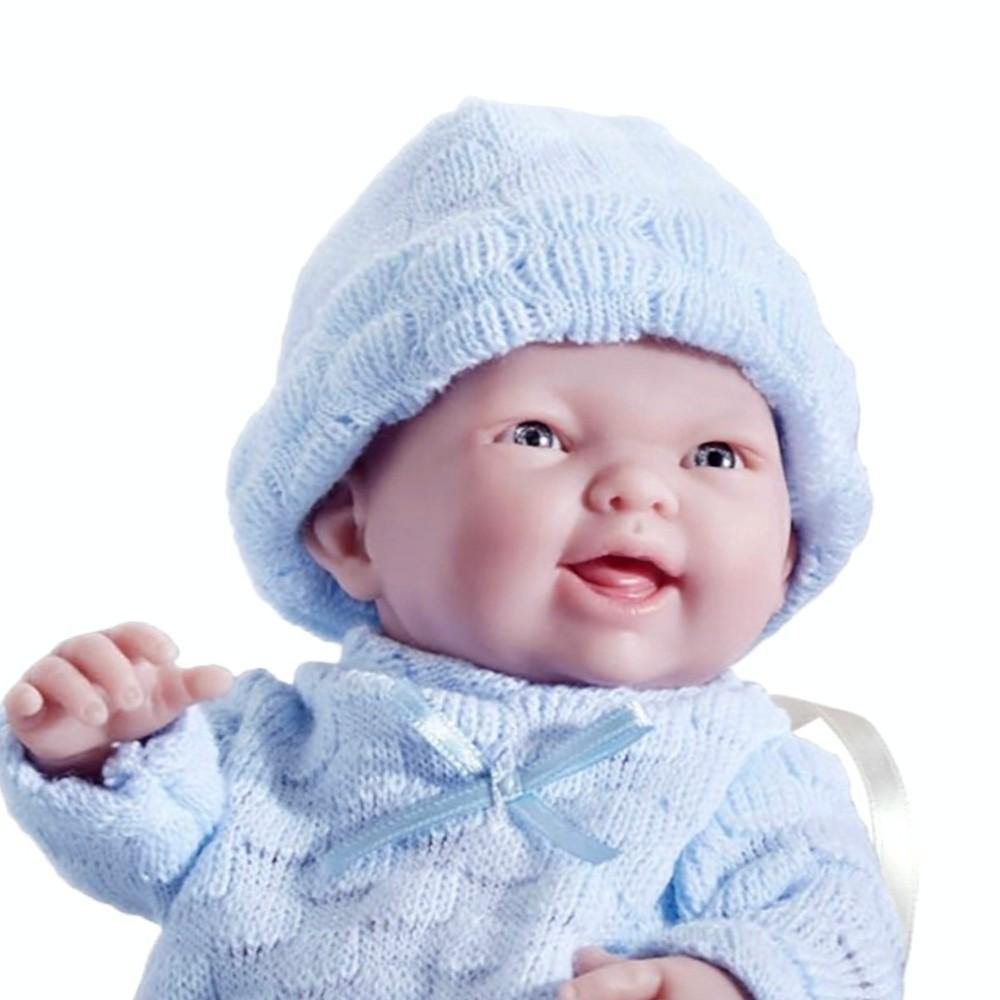 JC Toys, Mini La Newborn All Vinyl 9.5in Real Boy Baby Doll dressed in Blue - JC Toys Group Inc.