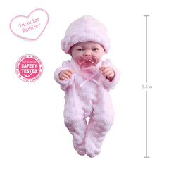 JC Toys, Mini La Newborn All Vinyl 9.5 inches Real Girl Baby Doll dressed in Pink - JC Toys Group Inc.
