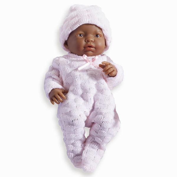 JC Toys, Mini La Newborn All Vinyl 9.5 inches  African American Real Girl Baby Doll dressed in Pink - JC Toys Group Inc.