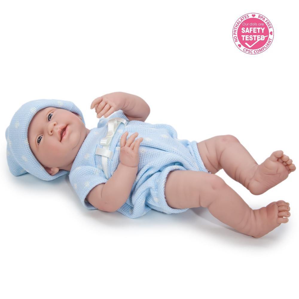 JC Toys, La Newborn All-Vinyl 15 Inch Real Boy Baby Doll - Blue Knit Outfit - JC Toys Group Inc.