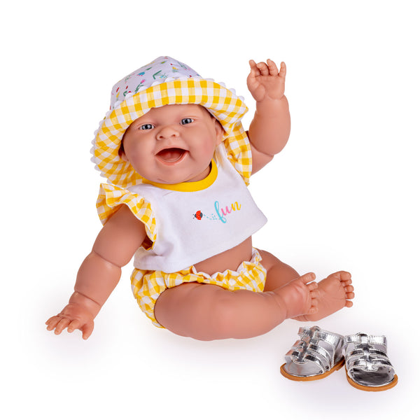 Lola Lemon Twist 14” Realistic All Vinyl Posable Play Doll "REAL GIRL"– Happy Face- Dressed in 3 Piece Fun Collection Outfit with Shoes -By Berenguer Boutique