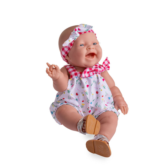 Lola Spring Picnic 14” Realistic All Vinyl Posable Play Doll "REAL GIRL" – Happy Face- Dressed in 2 Piece Fun Collection Outfit with Shoes -By Berenguer Boutique