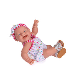 Lola Spring Picnic 14” Realistic All Vinyl Posable Play Doll – Happy Face- Dressed in 2 Piece Fun Collection Outfit with Shoes -By Berenguer Boutique