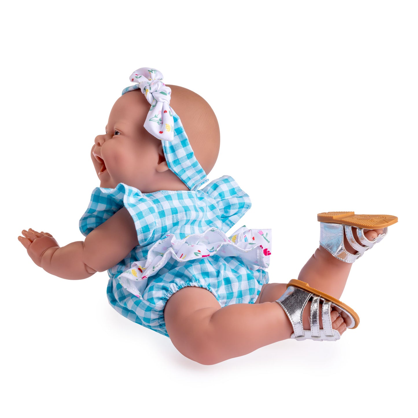 Lola on the go - 14” Realistic All Vinyl Posable Play Doll "REAL GIRL" – Happy Face- Dressed in 2 Piece Fun Collection Outfit with Shoes -By Berenguer Boutique