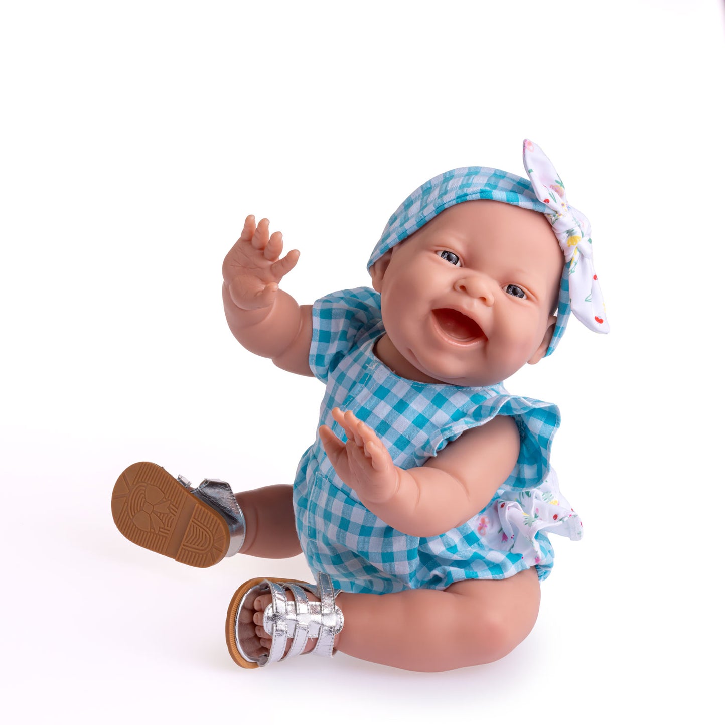 Lola on the go - 14” Realistic All Vinyl Posable Play Doll "REAL GIRL" – Happy Face- Dressed in 2 Piece Fun Collection Outfit with Shoes -By Berenguer Boutique