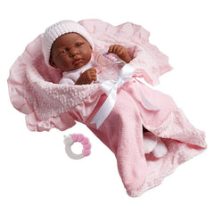 JC Toys, Soft Body La Newborn African American Baby Doll 15.5in-Pink Layette Set - JC Toys Group Inc.