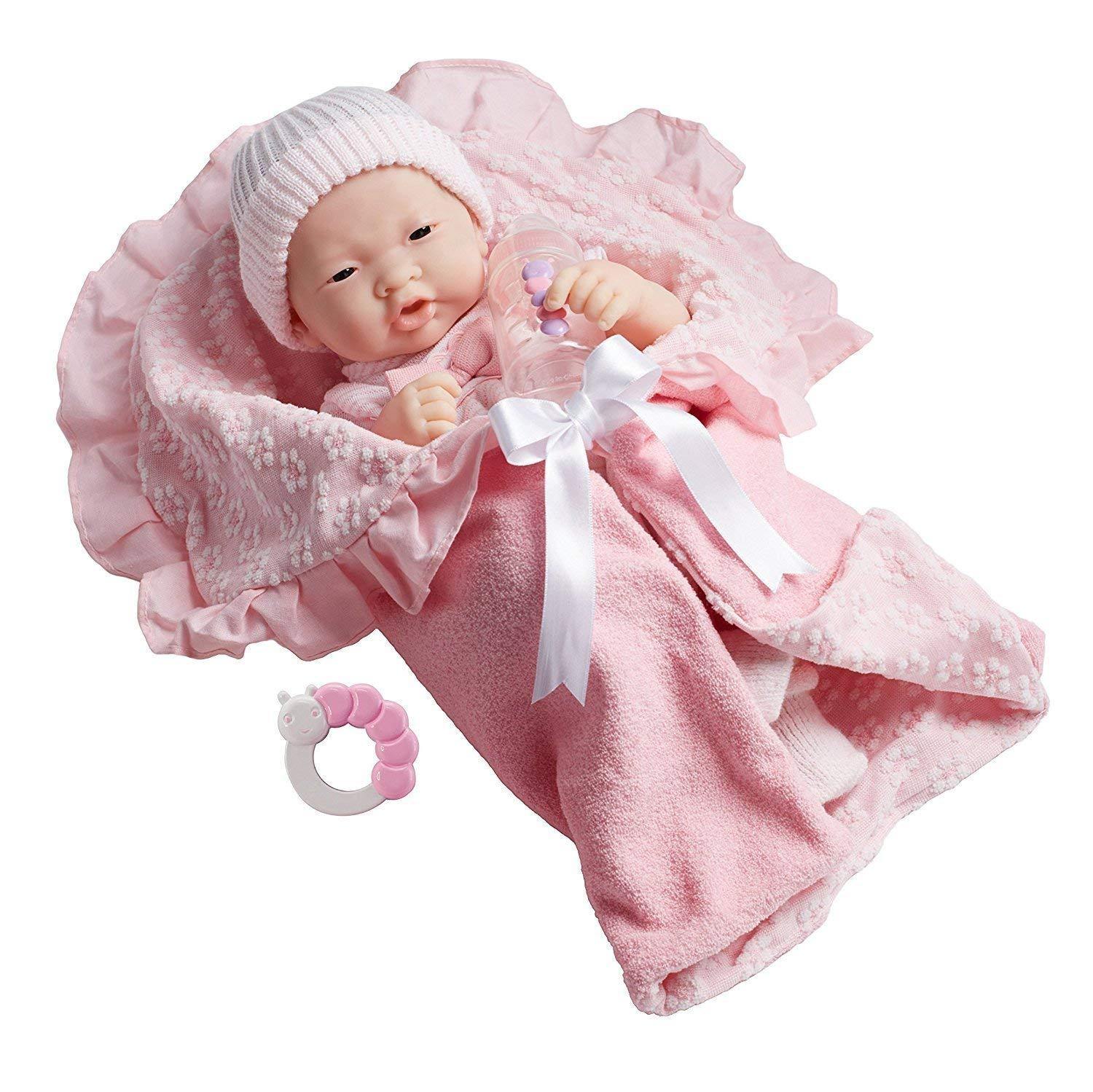 JC Toys, Soft Body La Newborn Asian Baby Doll 15.5in Deluxe Pink Layette Set - JC Toys Group Inc.