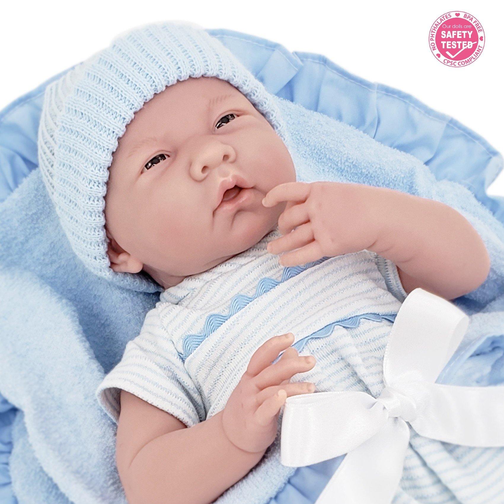 JC Toys, La Newborn Realistic Soft Body Baby Doll 15.5in - Blue outfit 7pcs Set - JC Toys Group Inc.