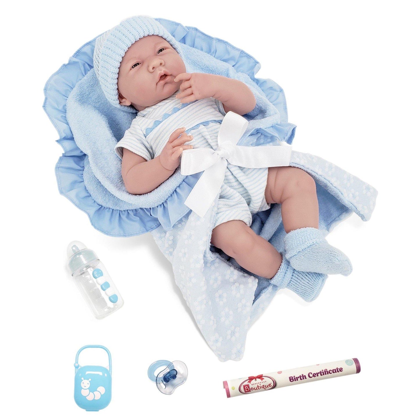 JC Toys, La Newborn Realistic Soft Body Baby Doll 15.5in - Blue outfit 7pcs Set - JC Toys Group Inc.