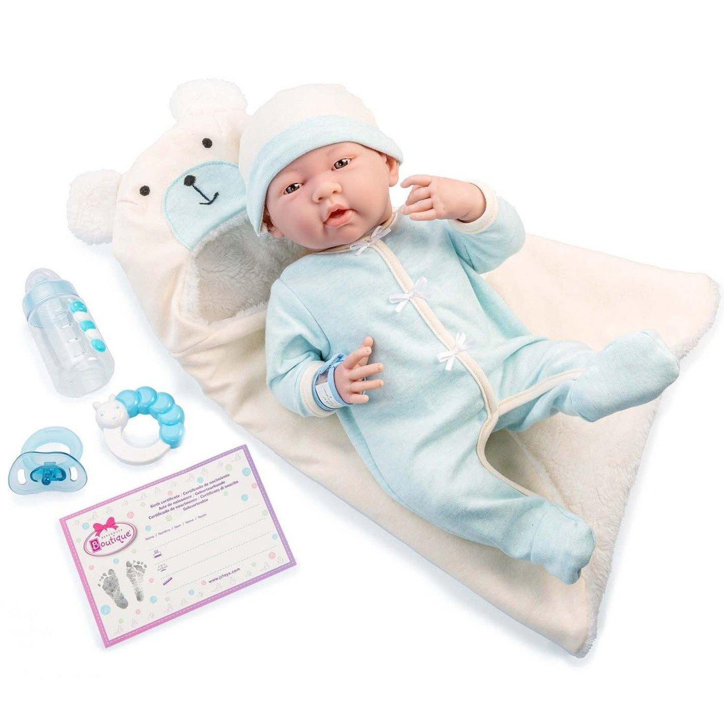 JC Toys, Soft Body La Newborn 15.5 inches baby doll - Blue Bear Bunting Gift Set - JC Toys Group Inc.