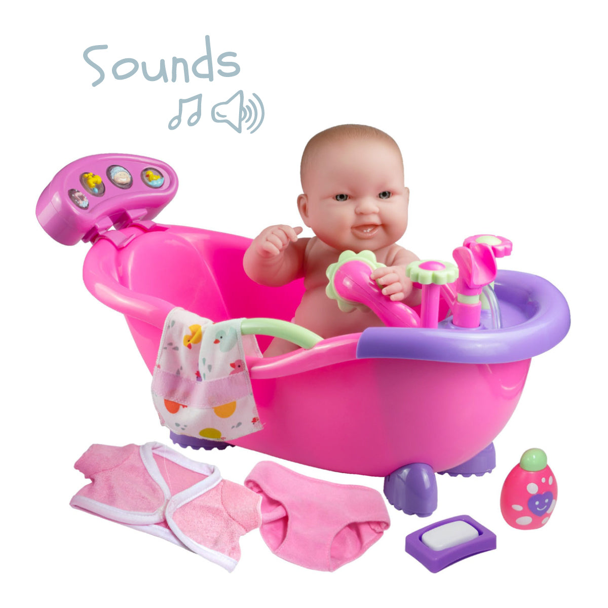 Doll Bath Time Fun Sounds Set Baby Doll Gift Set with Pink Doll