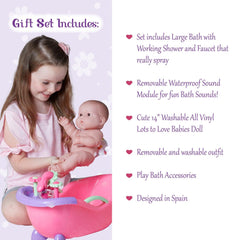 JC Toys, Lots to Love Babies 14in Doll & Bathtub with Electronic Bath Sounds - JC Toys Group Inc.