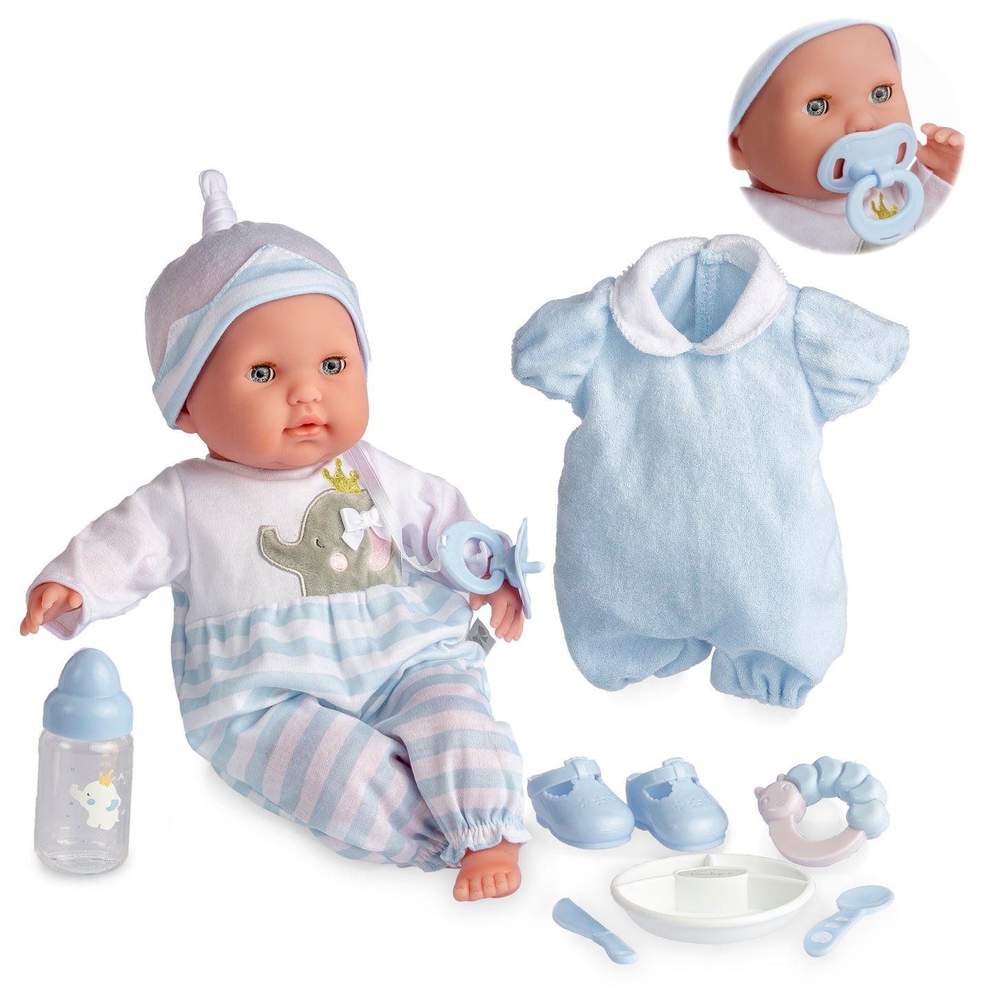 Berenguer Boutique 15" Realistic Soft Body Baby Doll Open/Close Eyes 10 Pcs. Set | Blue | Ages 2+ - JC Toys Group Inc.