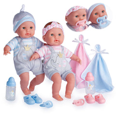 JC Toys, Berenguer Boutique TWINS 15in Soft Body Baby Doll Open/Close Eyes