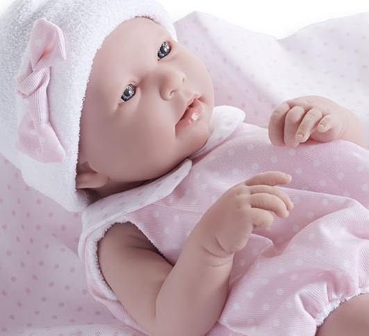 La Newborn - Realistic 17" Anatomically Correct “REAL GIRL” Baby Doll - All Vinyl in Pink Bubble Suit and Blanket Designed by Berenguer Boutique - Made in Spain