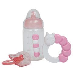 For Keeps! PINK Bottle Rattle and Pacifier Accessory Gift Set 3-Pieces. Fits Most Dolls - Ages 2+ - JC Toys Group Inc.