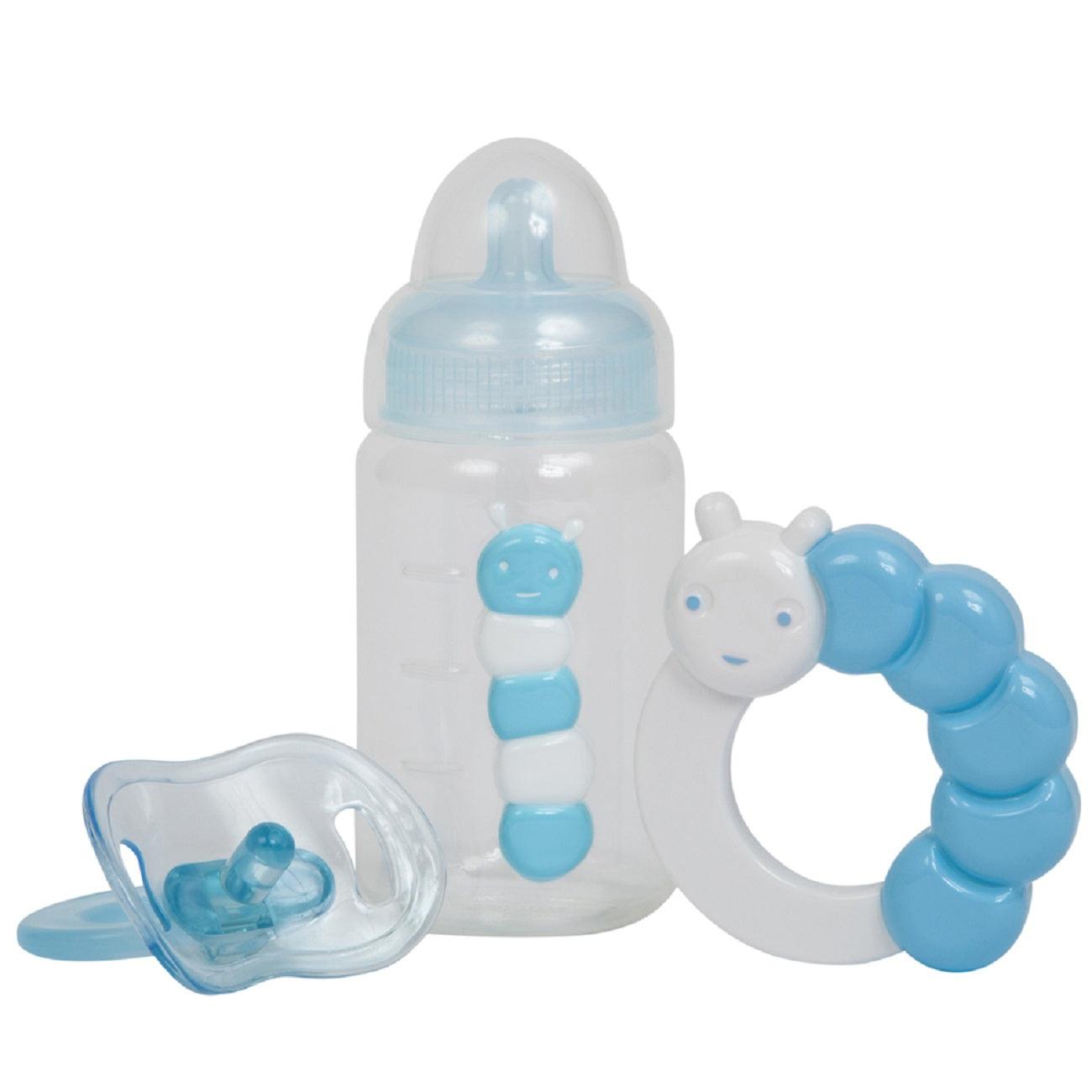 For Keeps! BLUE Bottle Rattle and Pacifier Accessory Gift Set 3-Pieces. Fits Most Dolls - Ages 2+ - JC Toys Group Inc.