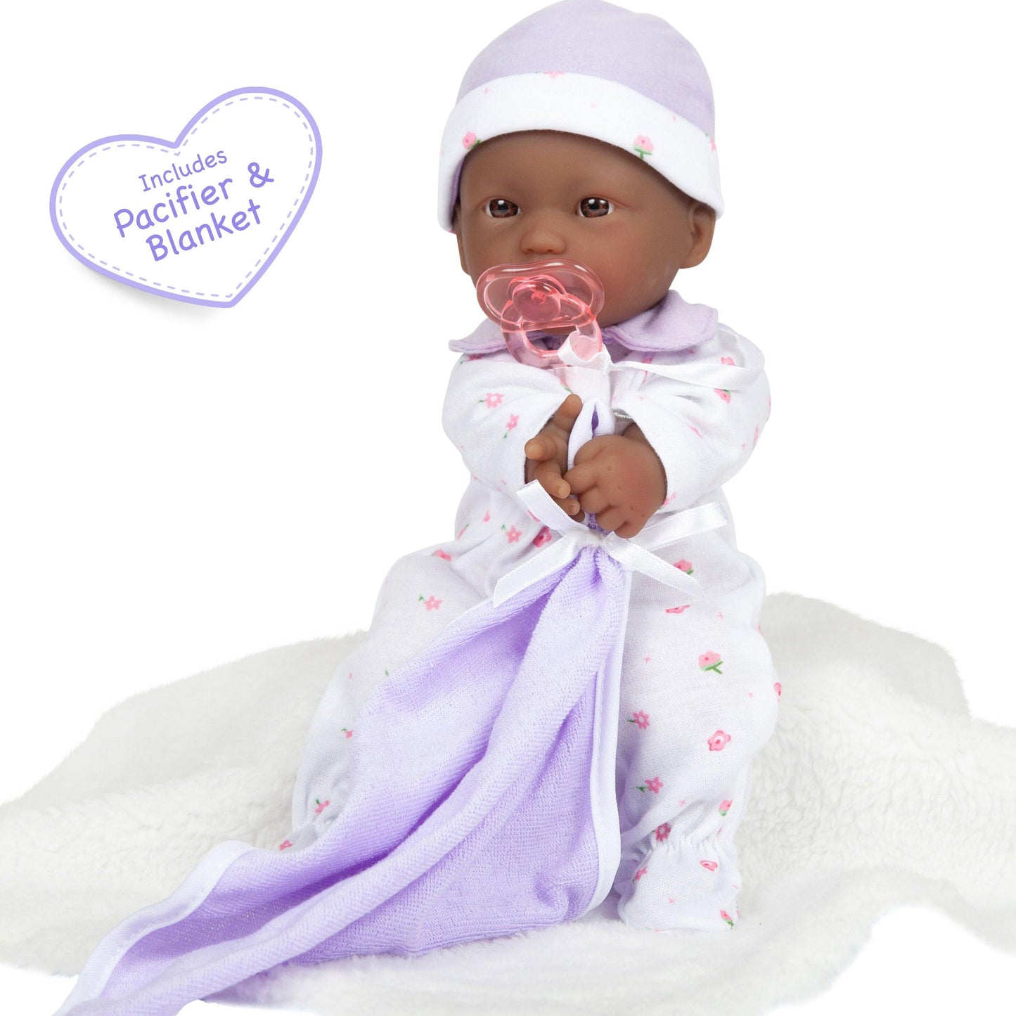 JC Toys, La Baby 11 inch Soft Body African American Baby Doll in Purple Outfit - JC Toys Group Inc.