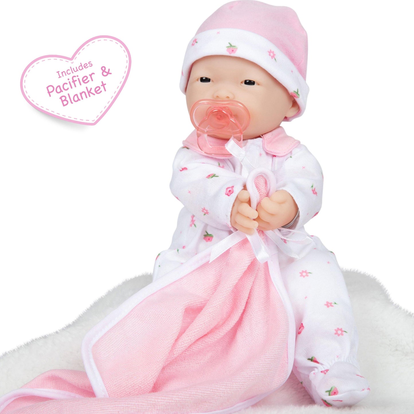JC Toys, La Baby 11 inch Soft Body Asian Baby Doll in Pink Outfit - JC Toys Group Inc.