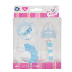 For Keeps! BLUE Bottle Rattle and Pacifier Accessory Gift Set 3-Pieces. Fits Most Dolls - Ages 2+ - JC Toys Group Inc.