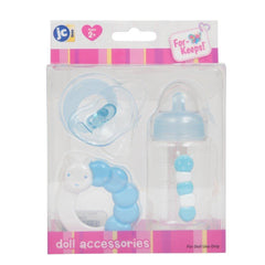 For Keeps! BLUE Bottle Rattle and Pacifier Accessory Gift Set 3-Pieces. Fits Most Dolls - Ages 2+ - JC Toys Group Inc.