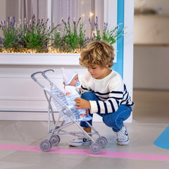 JC Toys Berenguer Boutique Single Umbrella Baby Doll Stroller Elephant Theme Blue Ages 2 + - JC Toys Group Inc.
