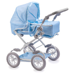 JC Toys Berenguer Boutique Deluxe Foldable Baby Doll Stroller with Canopy Removable Carry Basket Blue Ages 3+ - JC Toys Group Inc.