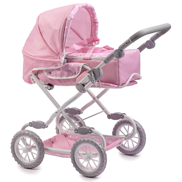 JC Toys Berenguer Boutique Deluxe Foldable Baby Doll Stroller with Canopy Removable Carry Basket Pink Ages 3+ - JC Toys Group Inc.