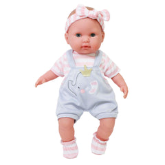 JC Toys Berenguer Boutique Baby Doll Outfit Gray Overall Shorts with Pink Stripes Includes Headband and Booties