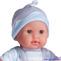 JC Toys Berenguer Boutique Baby Doll Outfit Gray Overall Shorts with Blue Stripes Includes Headband and Booties