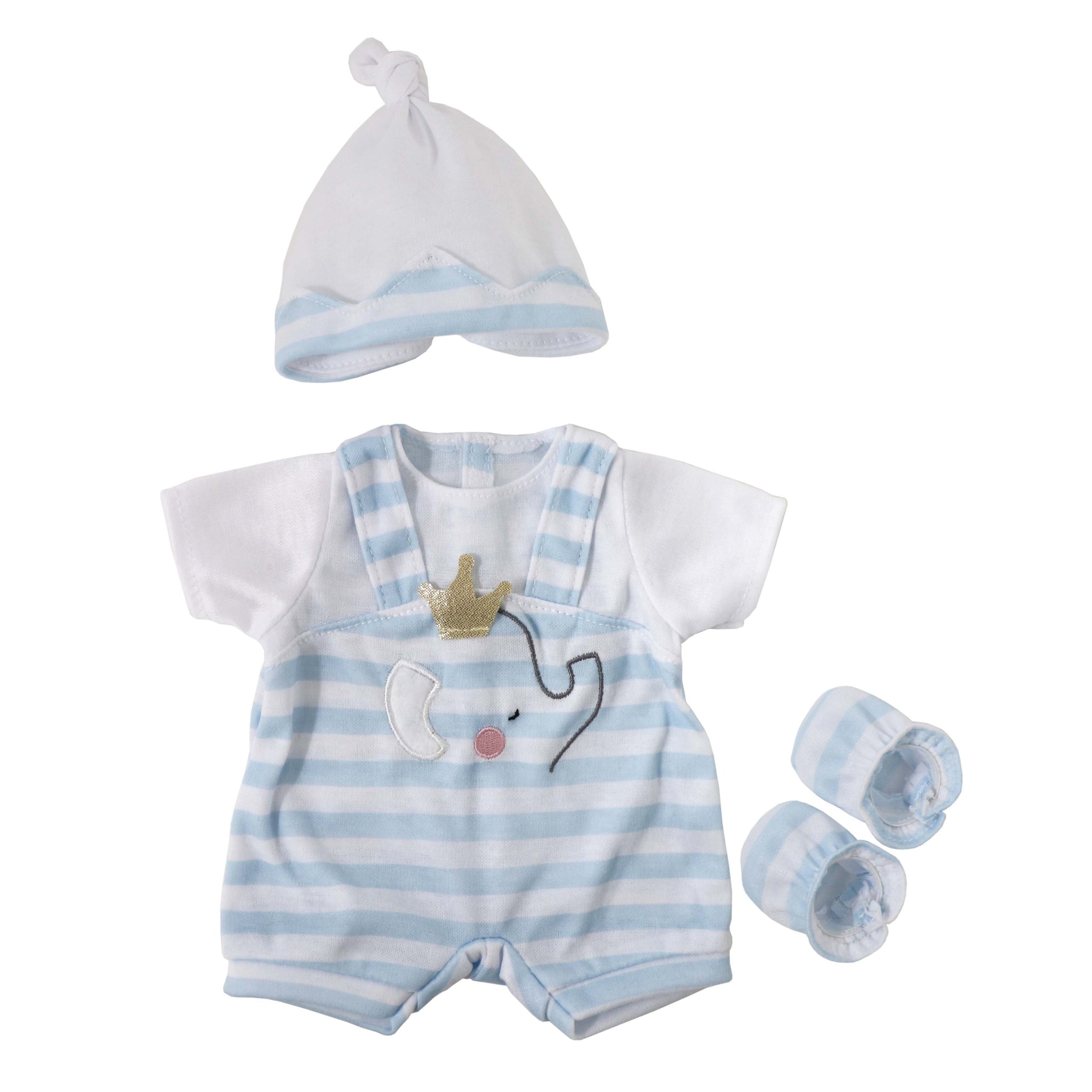 JC Toys Berenguer Boutique Baby Doll Outfit  Blue Stripes and White Overall Shorts Includes Headband and Booties