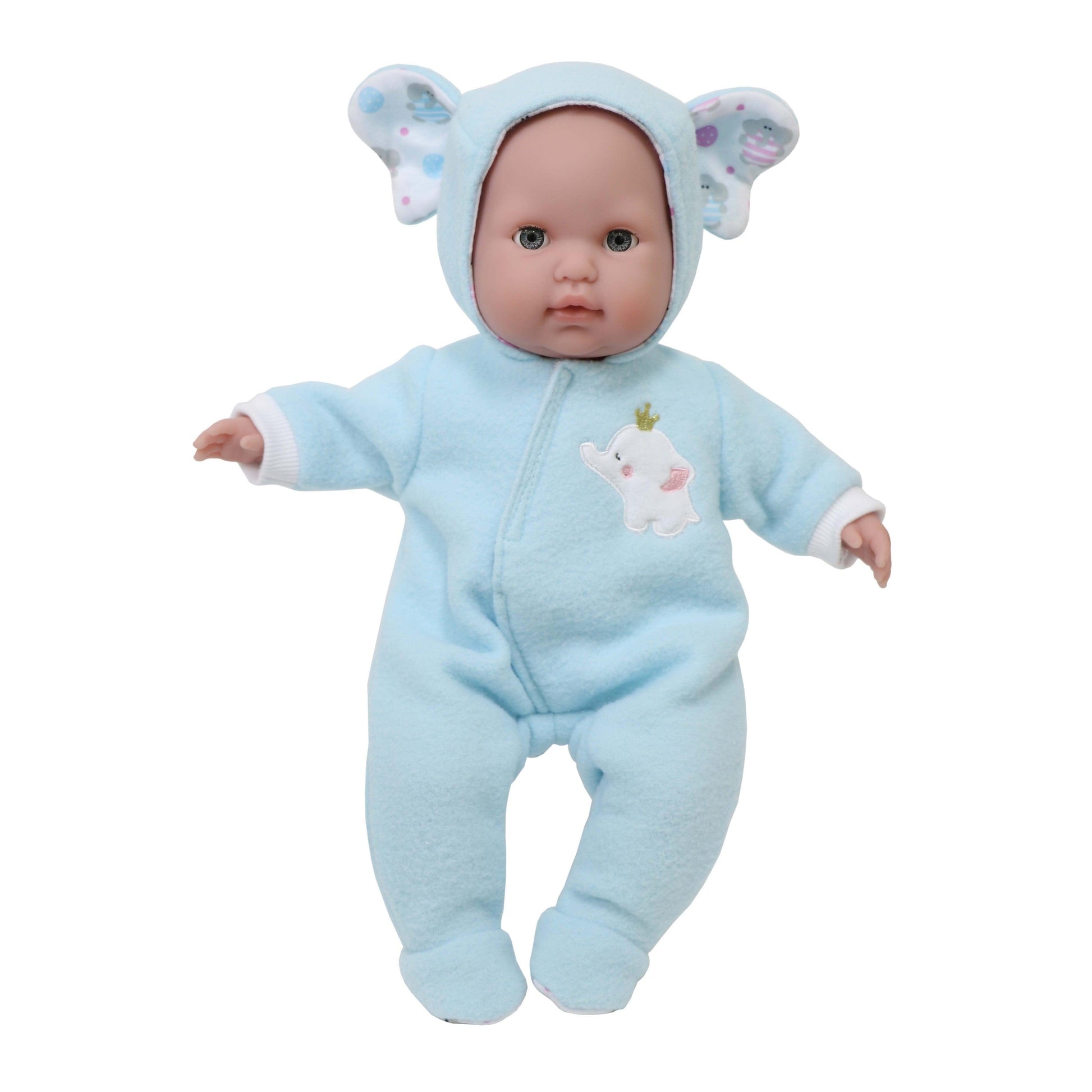 JC Toys Berenguer Boutique Baby Doll Outfit Blue Elephant Themed Hooded Onesie Fits dolls 14"- 18" - JC Toys Group Inc.