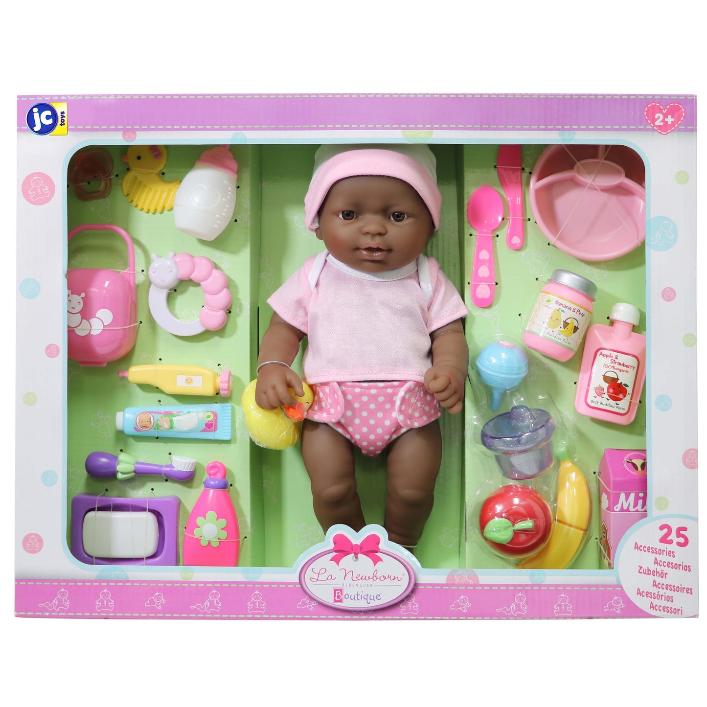 JC Toys, La Newborn Deluxe 12 inches African American Baby Doll All Vinyl Nursery 25 Piece Gift Set - JC Toys Group Inc.